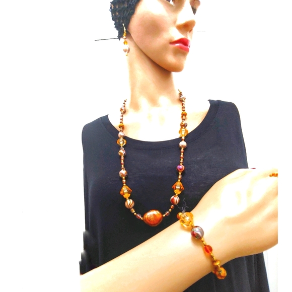 247NEB119. Handmade 3 Pc. Gold and Copper Necklace Set - Picture 2 of 6